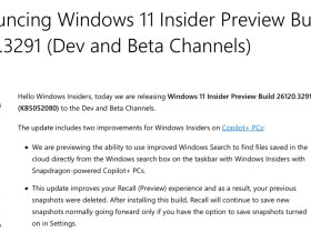 微软 Win11 Dev / Beta 26120.3291 发布:云端照片关键词搜索、改进 Recall 快照保存功能